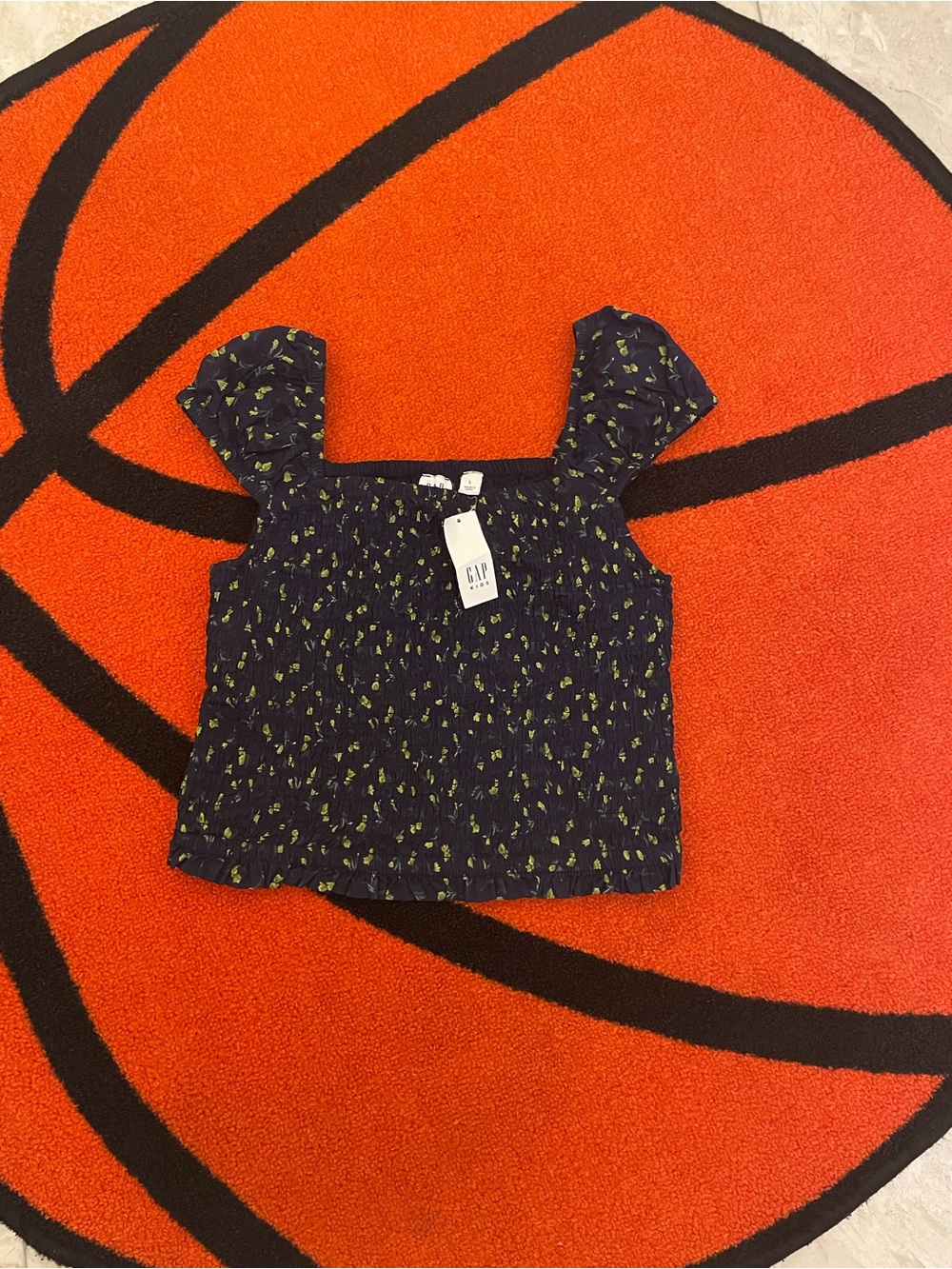 GAP Navy Floral Smocked Square-Neck Tank with Ruffle Straps